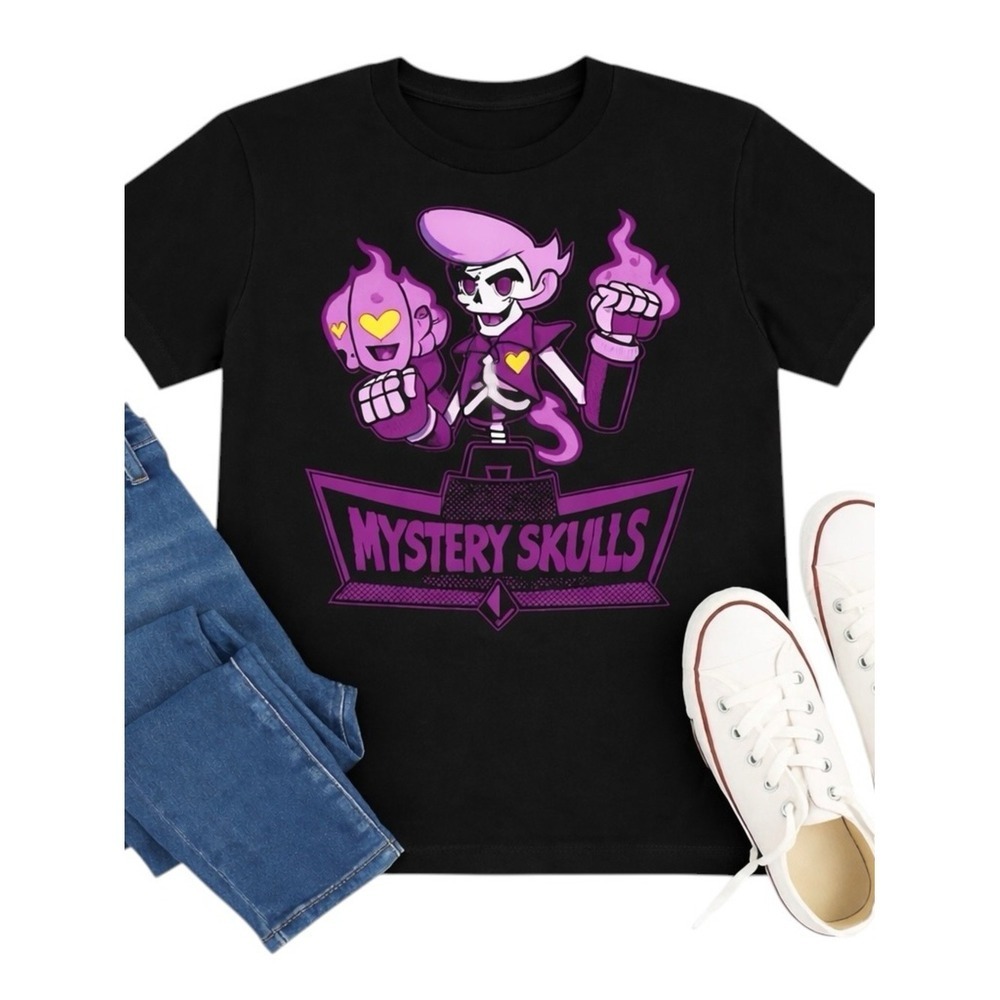 Mystery Skulls Purple Graphic Band Tee Black Cotton Shirt M Streetwear Music GUC - Picture 6 of 16